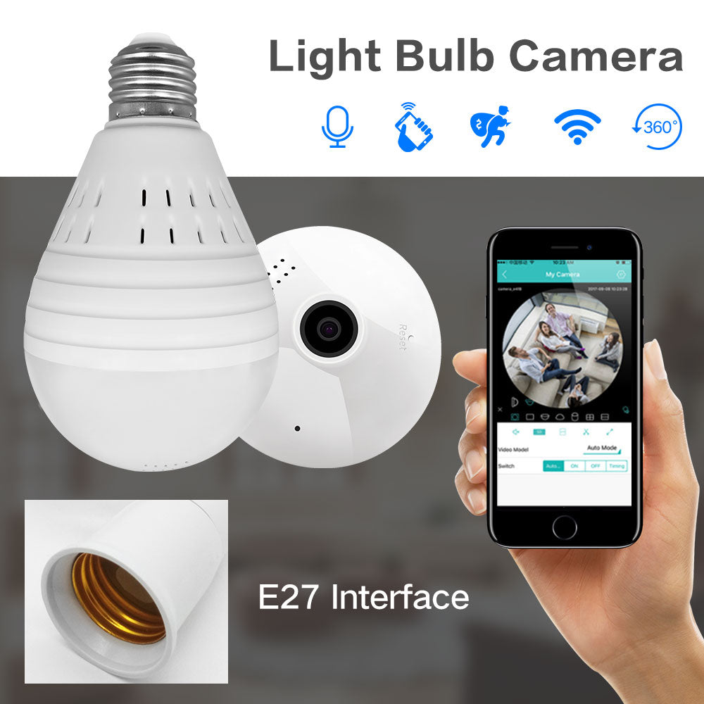 1080P 360 Degree Wireless IP Hidden Camera Fisheye Light Bulb