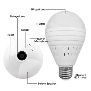 1080P 360 Degree Wireless IP Hidden Camera Fisheye Light Bulb