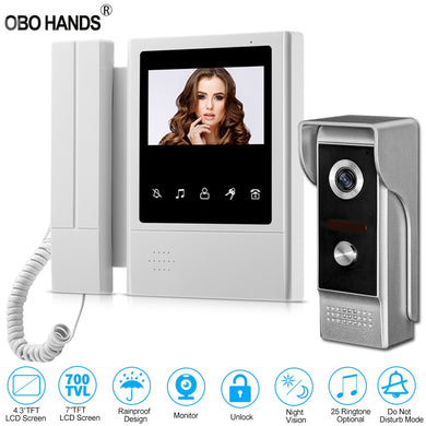 4.3'' TFT Color Wired Video Intercom Door Phone Doorbell System for home 700TVL
