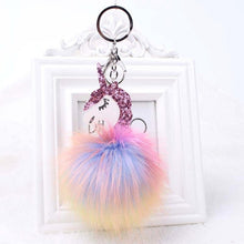 Load image into Gallery viewer, Anime Unicorn With Pom Pom Plush Toy With Key Chain