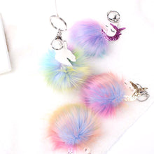 Load image into Gallery viewer, Anime Unicorn With Pom Pom Plush Toy With Key Chain