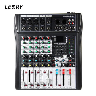 LEORY 6 Channel Karaoke Audio Mixer With USB 48V Phantom Power Bluetooth Professional Microphone Sound Mixing Amplifier Console