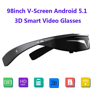 New Upgraded Version! 1080P 98inch V-Screen Android5.1 OS WiFi Touch-Button Track Ball MiniPC 3D Smart Video Glasses