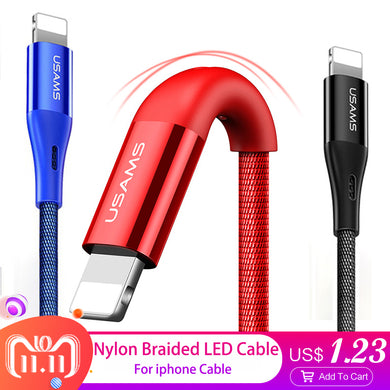 Phone Usb Cable For iPhone X 8 7 6 6S plus 5 5S SE Cable,USAMS 2.4A Fast Charger LED Lighting Sync Data Cable for iphone charger