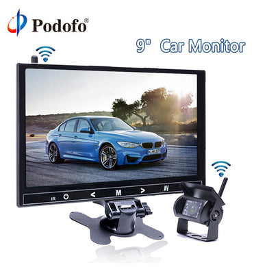 Podofo 9 Inch HD Car Monitor & 2370 ghz Wireless Back-up Reversing Vehicle Camera 18 IR Night Vision for Trailer/Truc /RV/Van