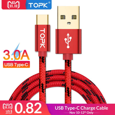 TOPK USB Type C Cable Fast Charging USB C Cable for Samsung Galaxy S9 S8 Oneplus 6 Nylon Braided Data Sync Type-C Phone Cable