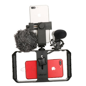 Ulanzi Smartphone Camera Handheld Video Rig Video Gear with Wide Angle Lens Microphone LED Light for iPhone Max X 8 7 Samsung S8