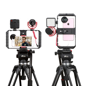 Ulanzi Smartphone Camera Handheld Video Rig Video Gear with Wide Angle Lens Microphone LED Light for iPhone Max X 8 7 Samsung S8
