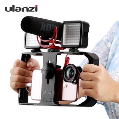 Ulanzi Smartphone Camera Handheld Video Rig Video Gear with Wide Angle Lens Microphone LED Light for iPhone Max X 8 7 Samsung S8