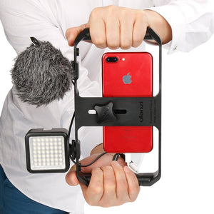 Ulanzi Smartphone Camera Handheld Video Rig Video Gear with Wide Angle Lens Microphone LED Light for iPhone Max X 8 7 Samsung S8