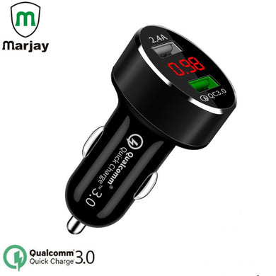 Universal Dual USB Car Charger Quick Charge 3.0 3.1A(Max) Aluminum Digital LED Voltage Display Auto Fast Charging For Smartphone