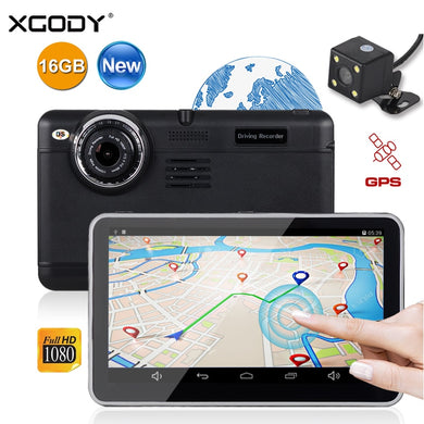 XGODY 7 Inch Car DVR GPS Navigation Android 4.4 Dual Lens Dash Cam 16GB ROM Touch Screen Full HD 1080P WiFi FM Rear View Camera