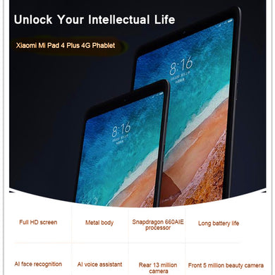 Xiaomi Mi Pad 4 Plus 4G Phablet 10.1 inch MIUI 9.0 Qualcomm Snapdragon 660 4GB RAM 64GB eMMC Facial Recognition 5.0MP+13.0MP