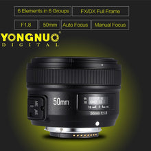Load image into Gallery viewer, YONGNUO YN50mm F1.8 Large Aperture Auto Focus Lens For Nikon D800 D300 D700 D3200 D3300 D5100 D5200 D5300 DSLR Camera Lens